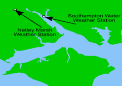 Netley Marsh weather station location (50.9N,1.5W) Map